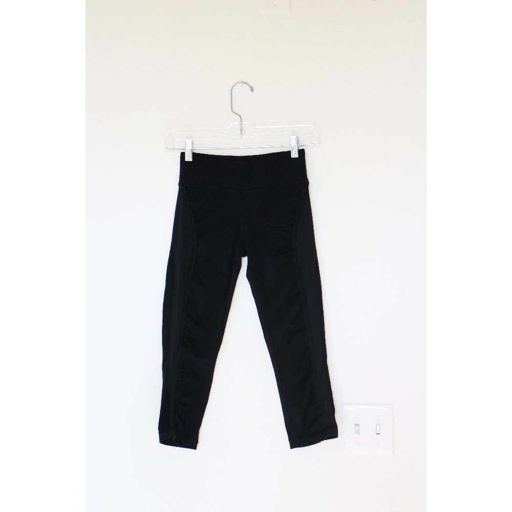 Lululemon Black Ruffle Ruched Mesh Panel Crop Legg